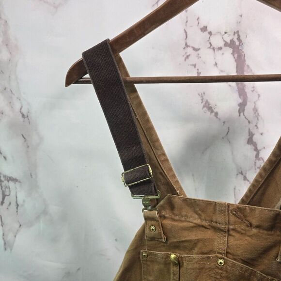 Carhartt Overalls Men 44 X 30 Bib Brown Duck Canvas Carpenter Straight R01 Vtg - Picture 2 of 12